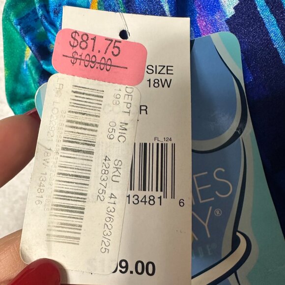 Womans Inches Away onepiece Swimsuit 18W slimming tummy panel colorful NEW - Picture 5 of 6